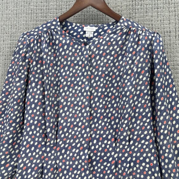 Vintage Nicola Blouse Womens Size 16 Navy White Long Sleeve Polka Dots - Picture 3 of 11